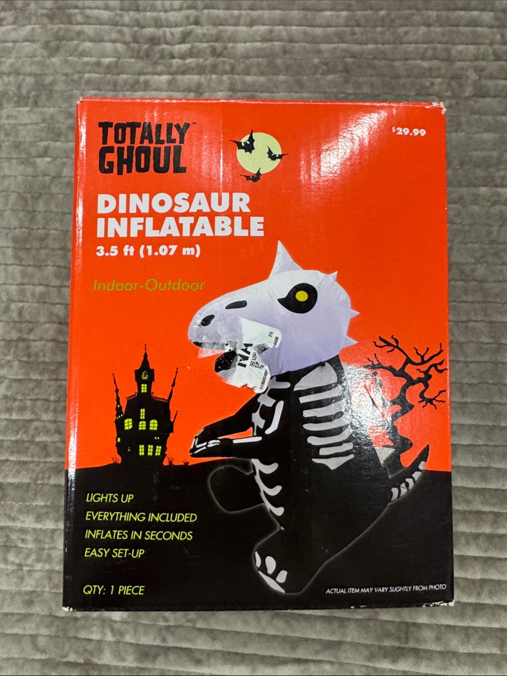 Totally Ghoul White and Black Skeleton Dinosaur Inflatable - 3.5 ft